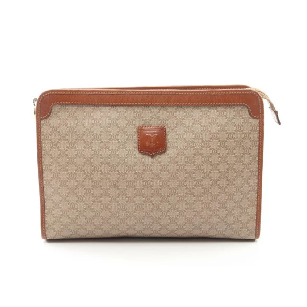 Celine Macadam Shoulder Bag Clutch Canvas Leather Beige Tan Brown